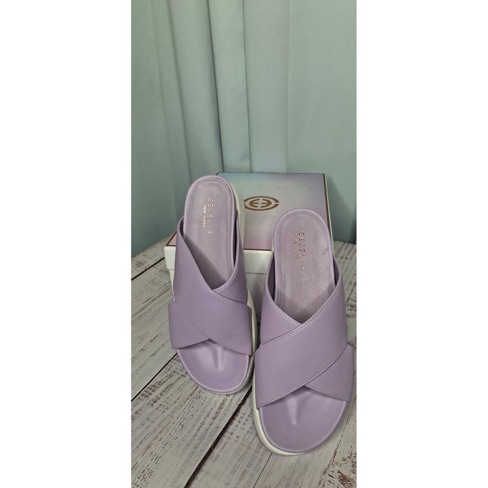 Cecelia New York Uma Lilac Purple Leather Crisscross Platform Slide Sandals 6.5B